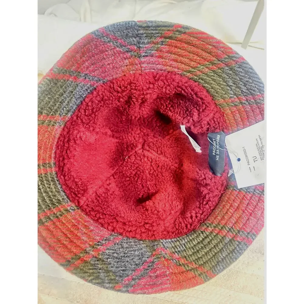 PACCBET Rassvet Plaid Fleece Lined Bucket Hat Made in Italy NWT Adjustable